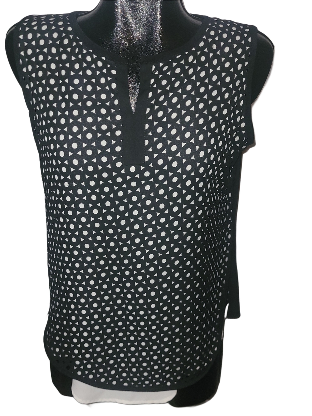 Joseph Ribkoff Black & White Geometric Cutout Sleeveless Pullover Blouse Size 8